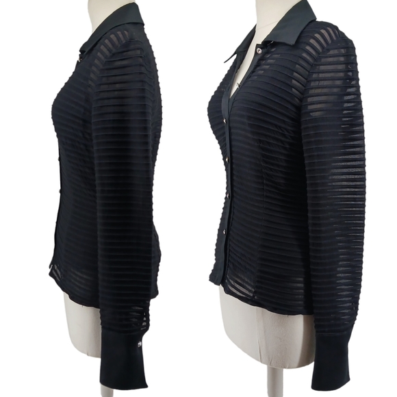 JS Collection Black Mesh Striped Shirt & Tank Top Set Ringstones Button Size 6 - Picture 6 of 16